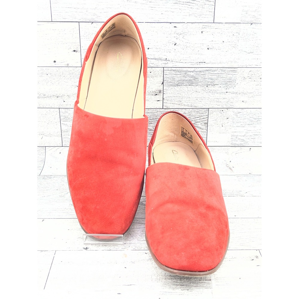 Clarks Pure Tone Red‎ Suede Slip On Loafers Flats Womens 7 M 261541544045